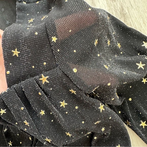 Allegra K Black and Gold Ruched Long Sleeve Blouse Sheer - Picture 3 of 7